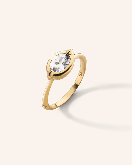“Points North” Rock Crystal Topaz Ring with Diamonds