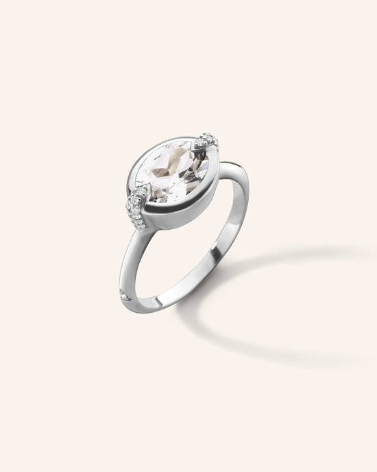 “Points North” Deep-Set Oval Rock Crystal Ring