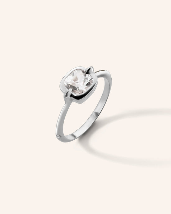 “Points North” Cushion Rock Crystal Ring with White Sapphires