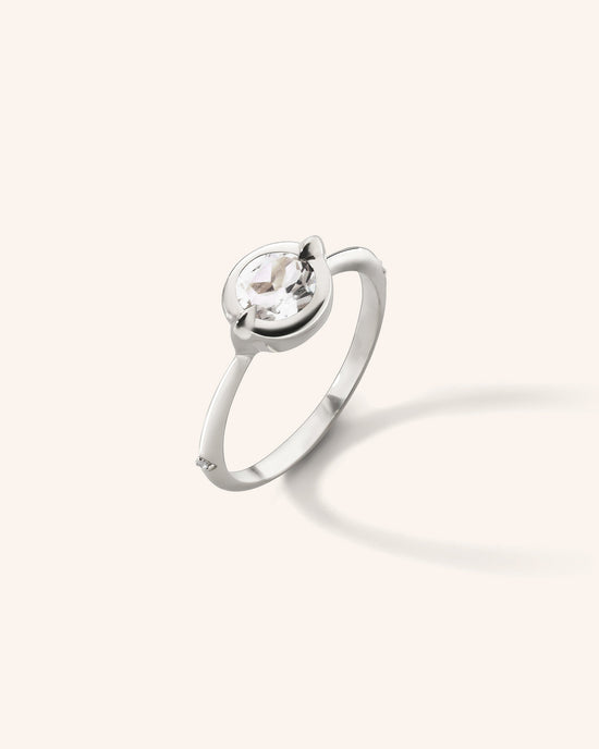 “Points North” Round Rock Crystal Ring with White Sapphires