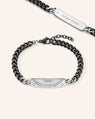 "Sun, Moon, and Stars" Black Steel Poesy Bracelet with White Sapphires