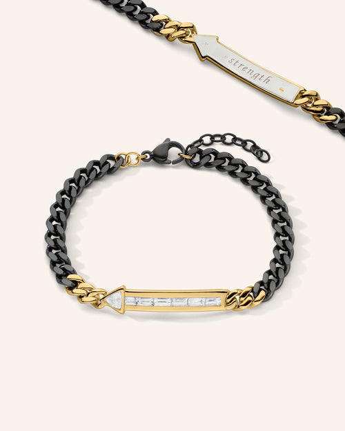 "Strength" Arrow Black Steel Poesy Bracelet with Diamonds