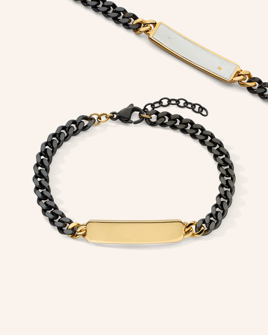 Black Steel Engravable Poesy Bracelet in 18K Yellow Gold