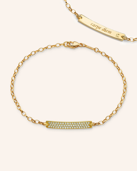 18K Yellow Gold Diamond Pave "Carpe Diem" Petite Poesy Bracelet