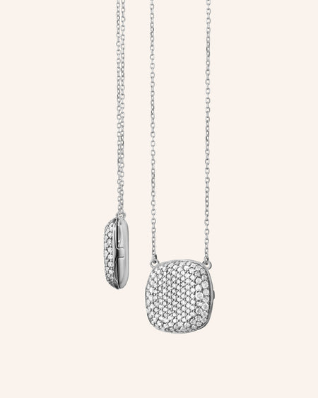 Slim "Rae" Fixed Locket Necklace with Pavé White Sapphires