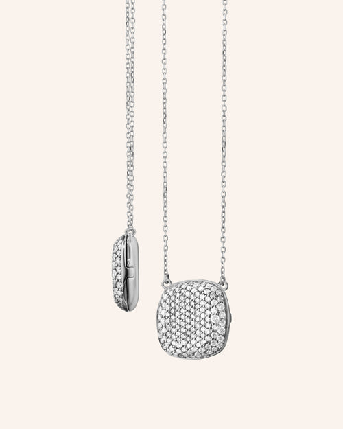 Slim "Rae" Fixed Locket Necklace with Pavé White Sapphires