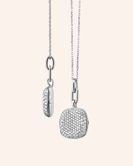 Slim Rae Locket Necklace with White Sapphires