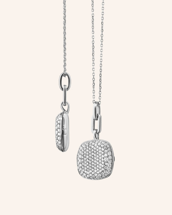Slim Rae Locket Necklace with White Sapphires
