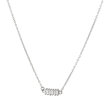 Recycled 18K White Gold and Baguette Diamond Necklace, 6 Diamonds