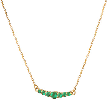 18K Yellow Gold and Emerald Necklace, 7 Emeralds