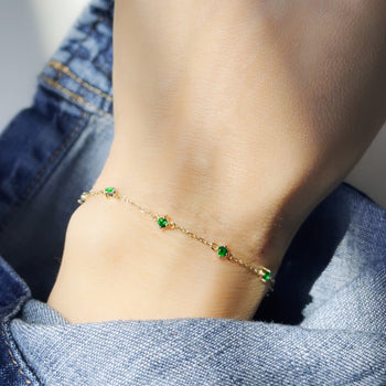 18K Yellow Gold Emerald Bracelet, 7 Emerald