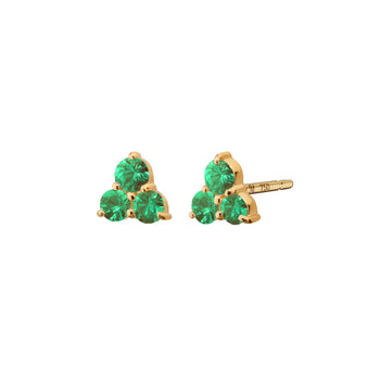 18K Yellow Gold and Emerald Stud Earrings, 3 Emeralds