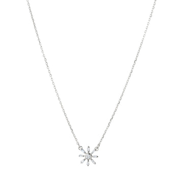 Recycled 18K White Gold and Round and Tapered Baguette Diamond Star Necklace
