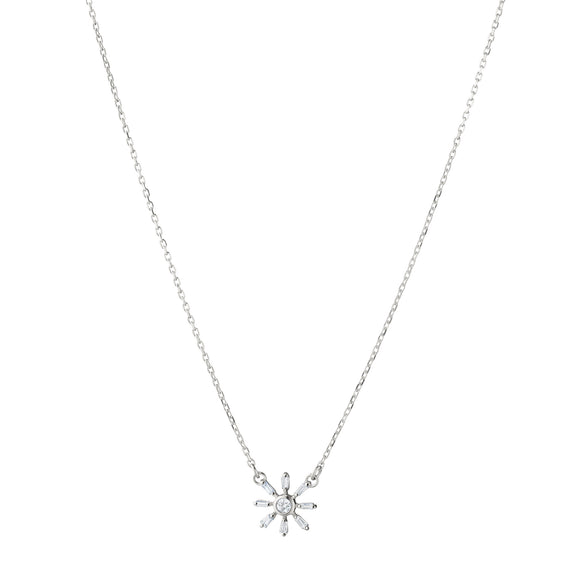 
  
    Recycled 18K White Gold and Round and Tapered Baguette Diamond Star Necklace
  
