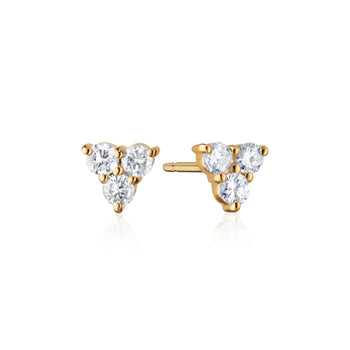 Recycled 18k Yellow Gold and Round Diamond Stud Earrings, 3 Diamonds