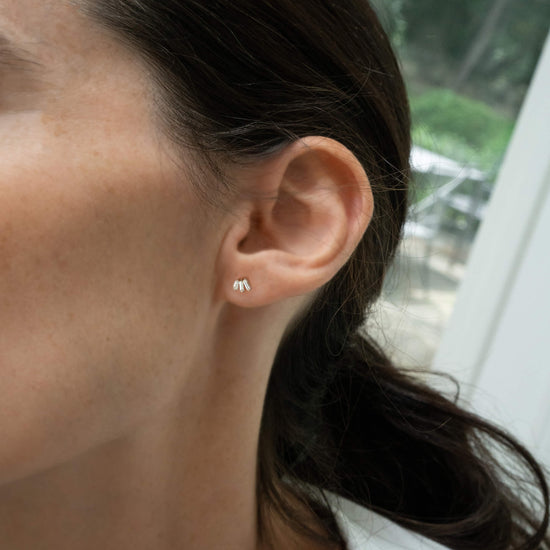 Reclaimed Sterling Silver and Baguette Diamond Earrings, 3 Diamonds