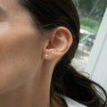 Reclaimed Sterling Silver and Baguette Diamond Earrings, 3 Diamonds
