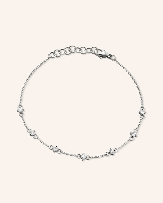 Reclaimed Sterling Silver and Round Diamond Bracelet, 7 Diamonds