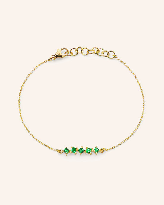 Recycled 18K Yellow Gold and Princess Cut Emerald Bracelet, 5 Emeralds