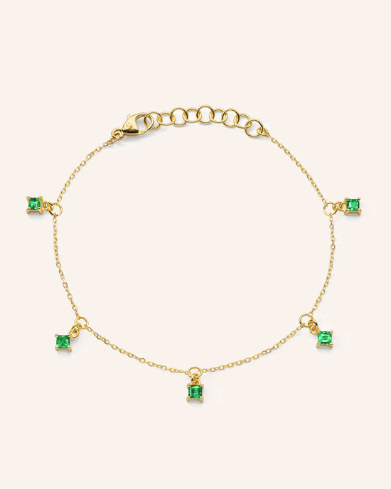 Recycled 18K Yellow Gold and Princess Cut Emerald Bracelet, 5 Emeralds