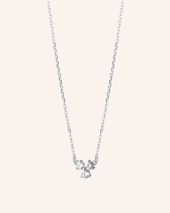 Reclaimed Sterling Silver and Round Diamond Necklace, 3 Diamonds