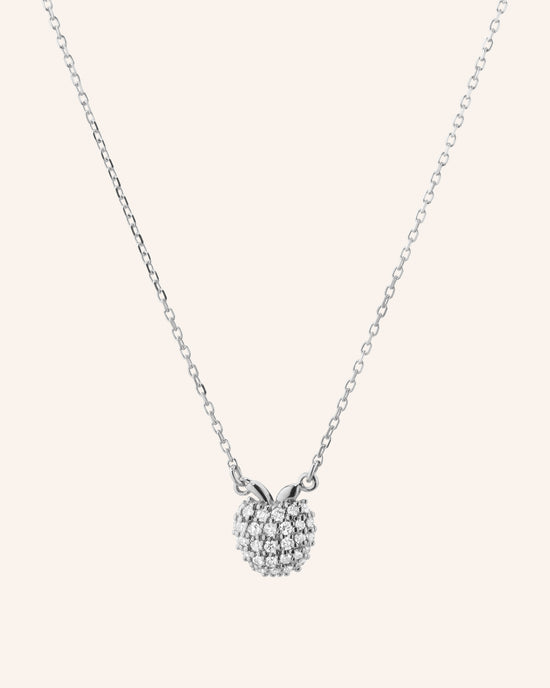 Reclaimed Sterling Silver and Round Diamond Apple Necklace