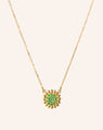 Reclaimed 18K Yellow Gold and Round Emerald Sunflower Necklace