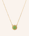 Reclaimed 18K Yellow Gold and Round Emerald Sunflower Necklace