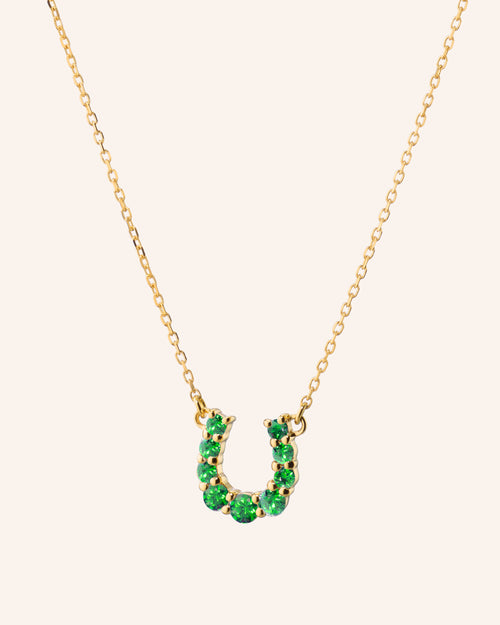 Reclaimed 18K Yellow Gold and Emerald Horseshoe Necklace