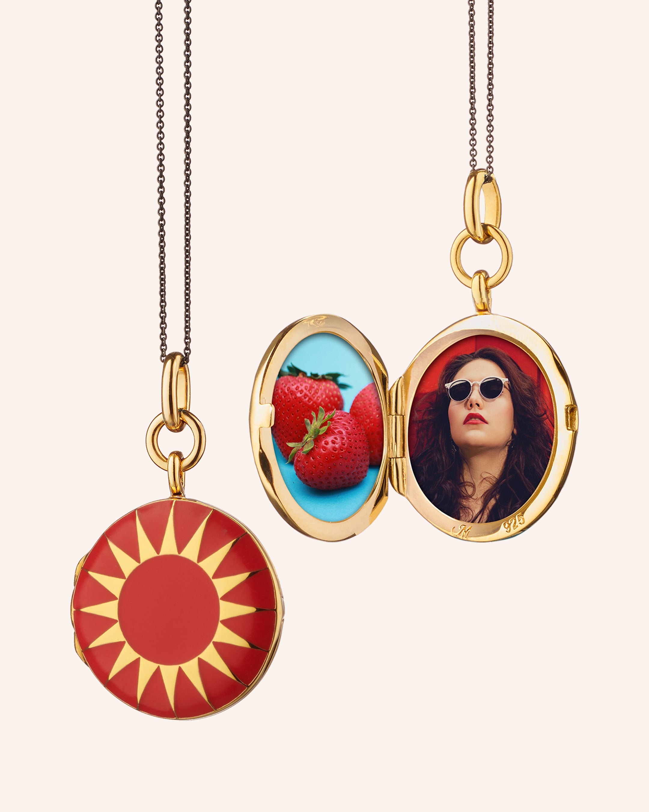 Red Thread With Locket Red Enamel Vermeil Round Locket by Monica Rich Kosann