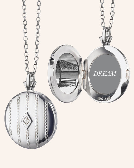 Round Beaded Locket with Center Diamond