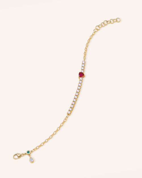 Ruby Heart Tennis Bracelet with Diamonds in 18K Yellow Gold