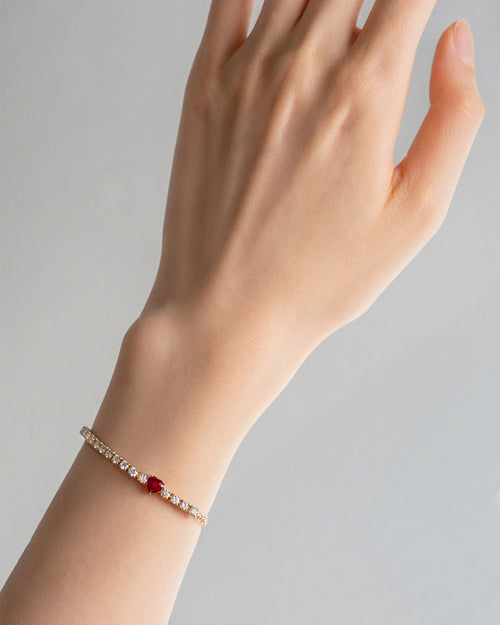 Ruby Heart Tennis Bracelet with Diamonds in 18K Yellow Gold