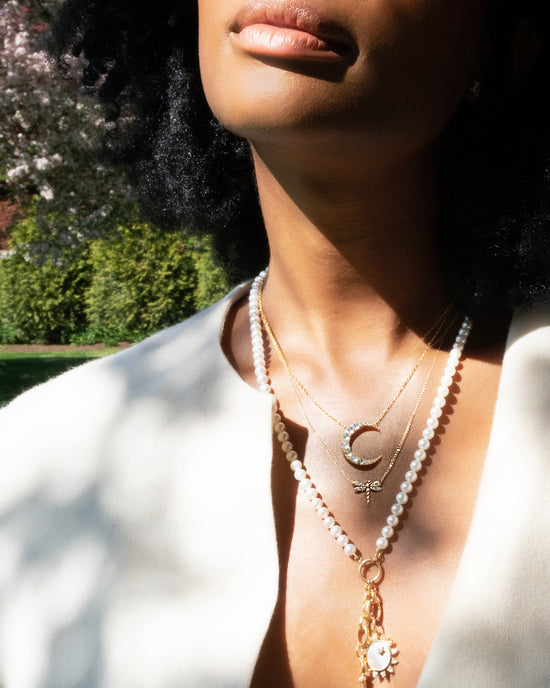 Pearl Design Your Own Chain with Midi Crescent Moon and Dragonfly Diamond Critter