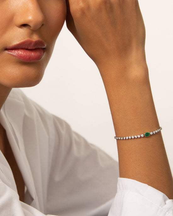 Bezel Set Diamond & Emerald Tennis Bracelet