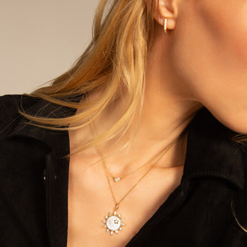 Mother of Pearl Diamond "Happiness" Sun Charm Necklace
