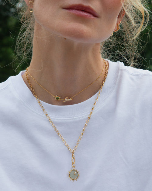 22 inch Design Your Own Large Link 18K Gold Charm Chain Necklace with Happiness Sun Charm