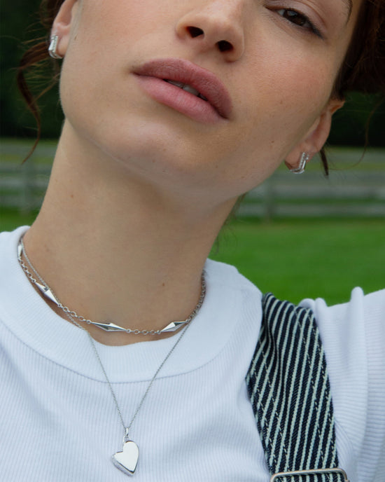 Petite Slim Sterling Silver Heart Locket Necklace