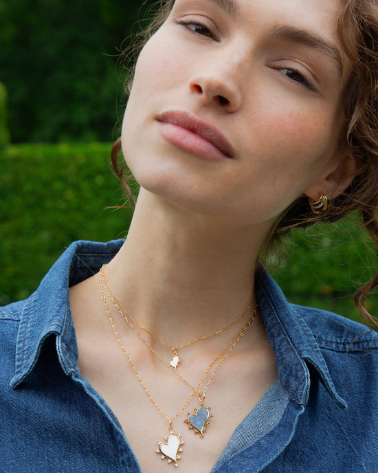 Mother of Pearl Heart Necklace with Diamonds