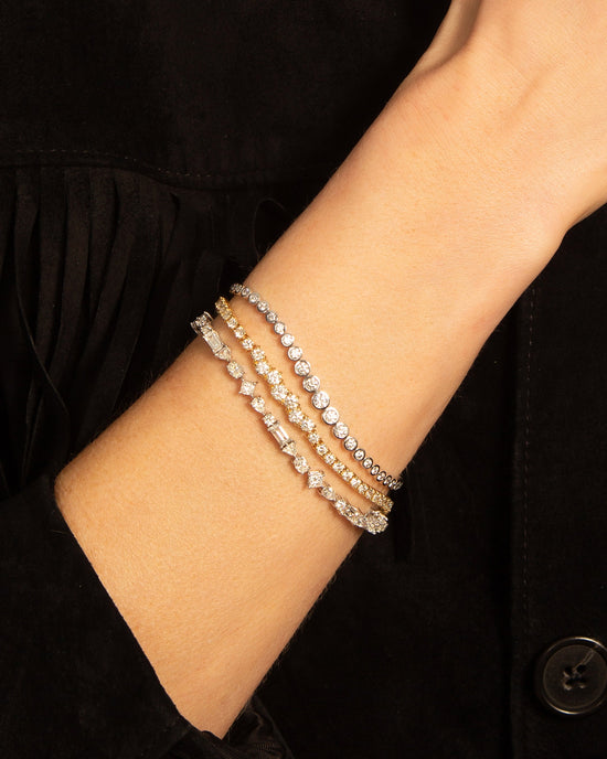 Fancy Cut Diamond 18K White Gold Tennis Bracelet