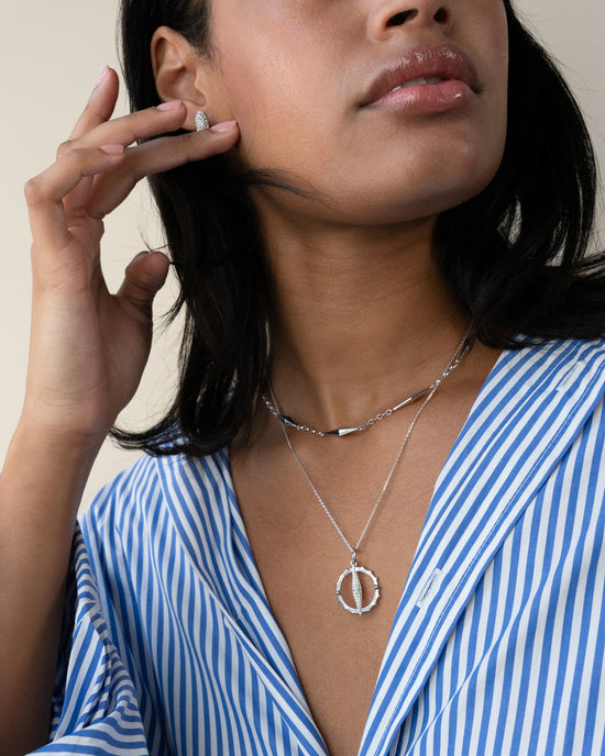 Large Points North Compass with Pavé White Sapphires