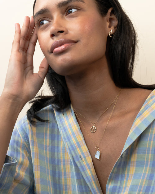 Mother of Pearl Classic Heart 18K Gold Necklace and Points North Necklace