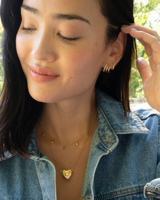 Secret Garden Heart Locket Necklace, Points of Light Necklace, and Huggie Earrings