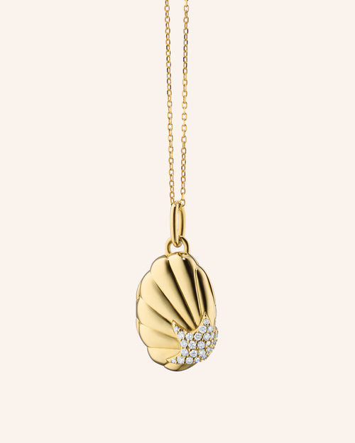 The Neptune Shell 18K Gold Locket Necklace with Pavé Diamonds