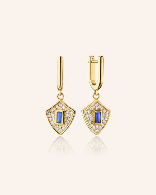 Fearless Shield Earrings with Blue Sapphire and White Diamonds