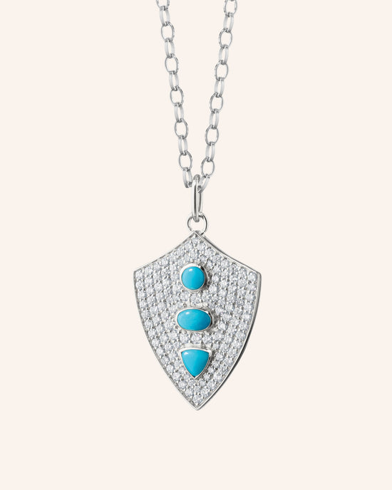 Fearless Shield with Turquoise and Pave White Sapphires