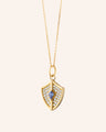 Mini Fearless Shield Charm with Pave Diamonds and Kite Blue Sapphire