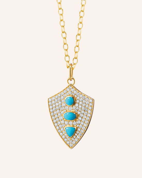 Fearless Shield with Turquoise and Pave Diamonds