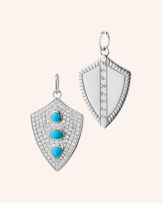 Fearless Shield with Turquoise and Pave White Sapphires and Gold Classic Infinity Necklace