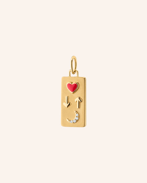 Love You To the Moon and Back 18K Gold Medallion with Red Enamel and Diamond
